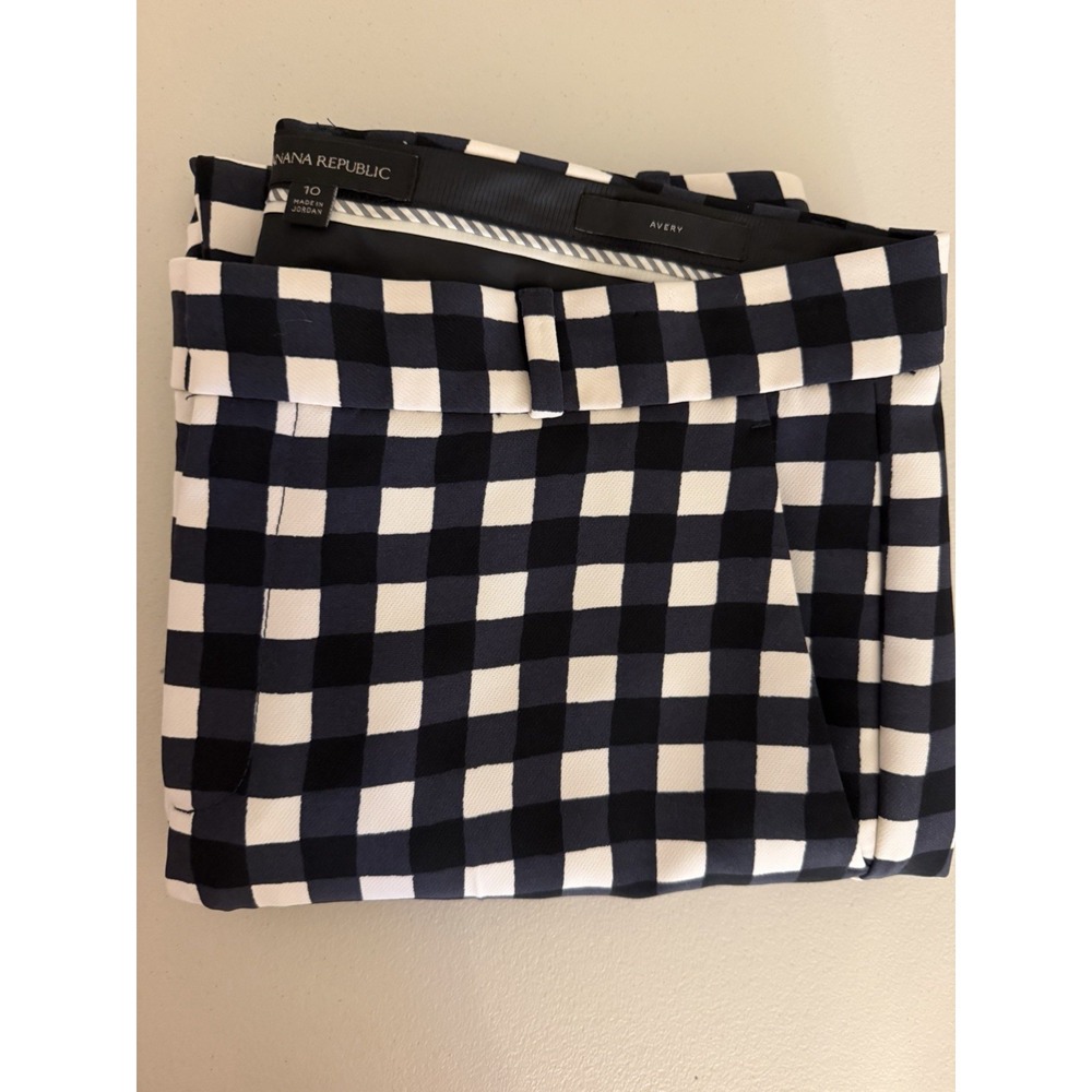 Banana Republic Women's Blue/White Gingham Dress Pants Flat Front Pockets Zip 10